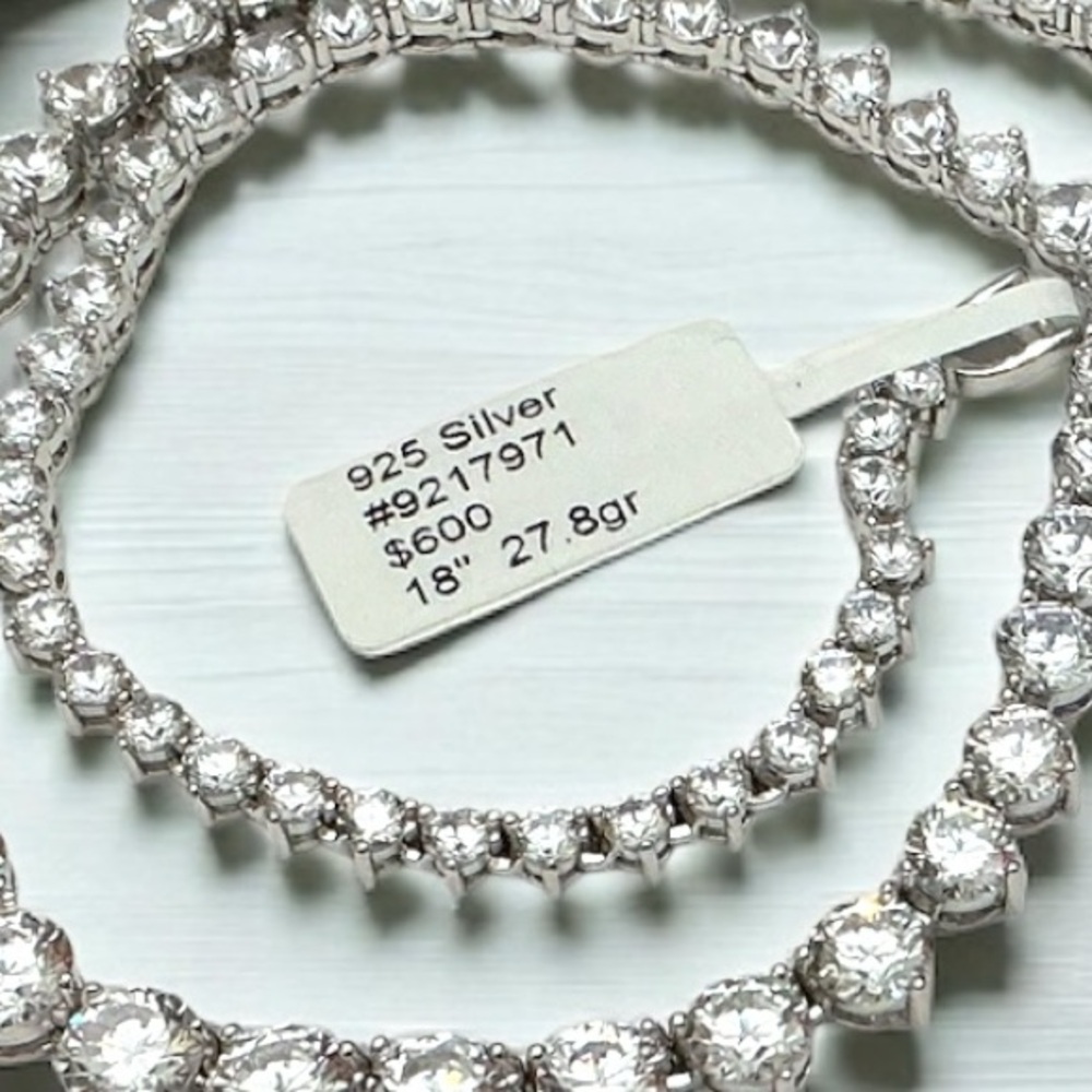 925 Tennis Necklace REAL Sterling Silver 18” Graduated Cubic Zirconia - Picture 6 of 11